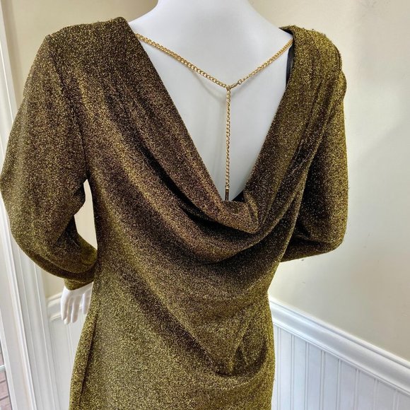 MICHAEL Michael Kors Metallic Cowl Back Gold Sheath Dress, M - Picture 8 of 16